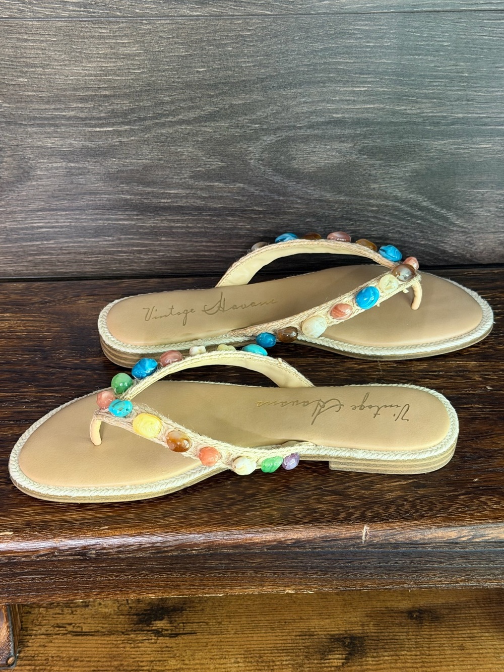 Vintage Havana Sandy Beige Beaded Thong Sandals NIB Size 7 - Picture 5 of 16
